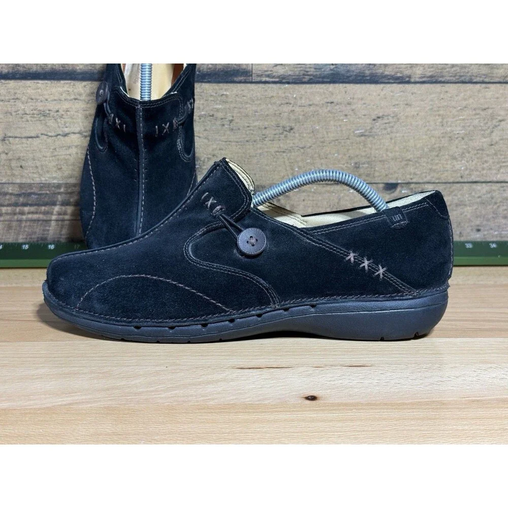 Clarks Women's Un Loop Loafer Size 12 M Black Leather Slip On Flat Shoe Shootie